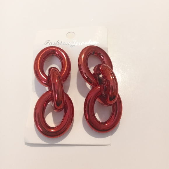 Fashion Jewelry Red Chain Dangle Earrings - Picture 3 of 5